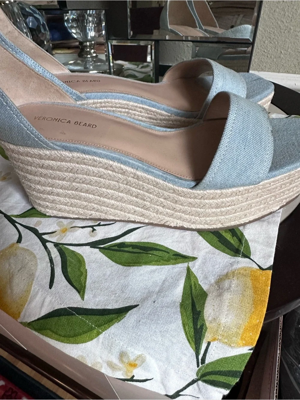 Veronica Beard Light Blue Denim Espadrille Wedge Sandals